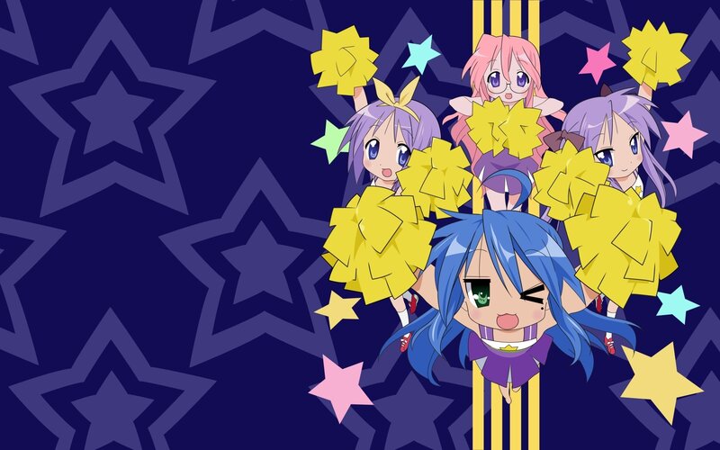 anime cheerleaders with pom-poms