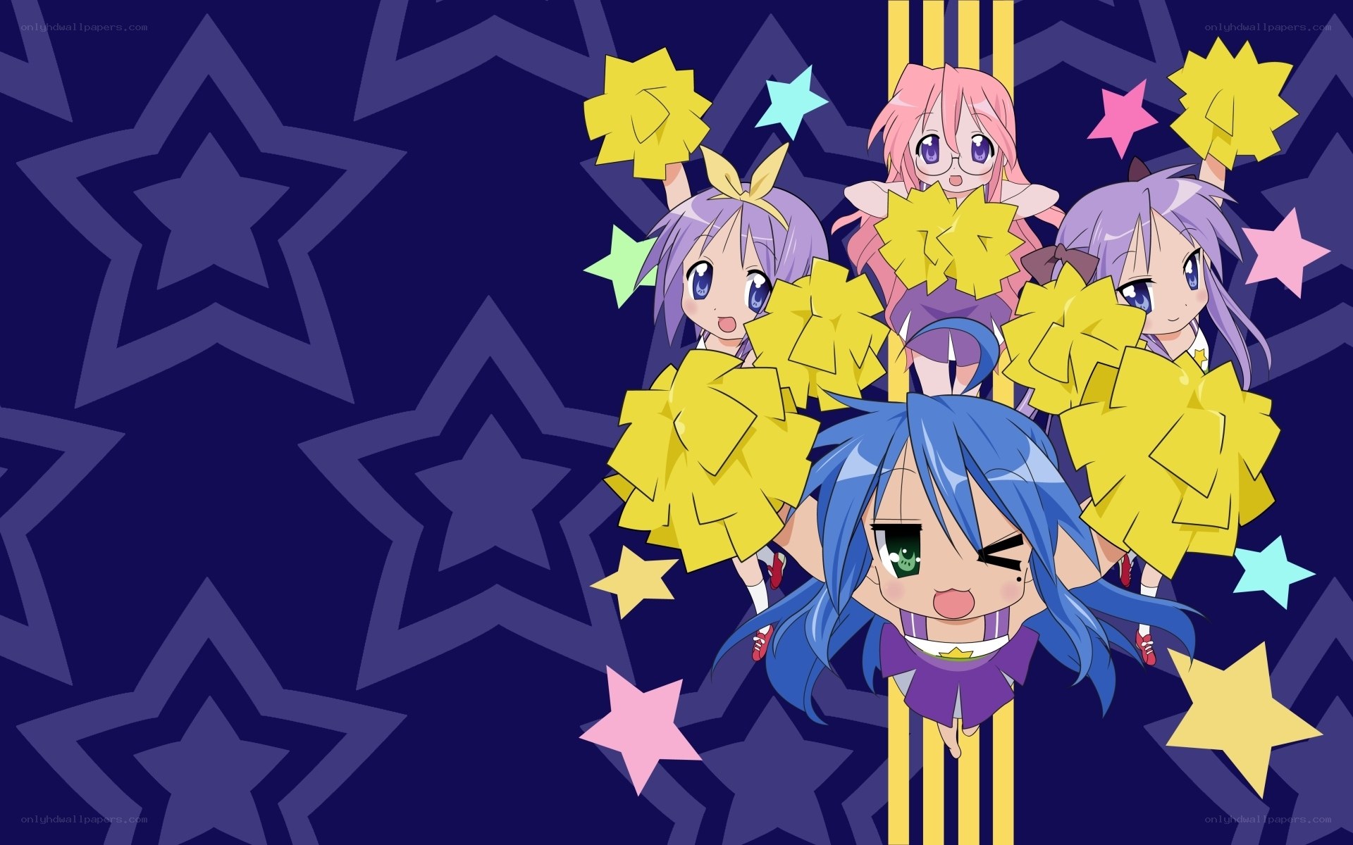 anime cheerleaders with pom-poms