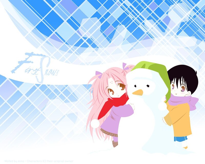 Anime Children with Snowman