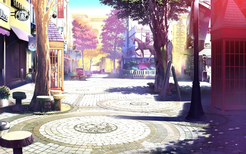 Anime city street scene