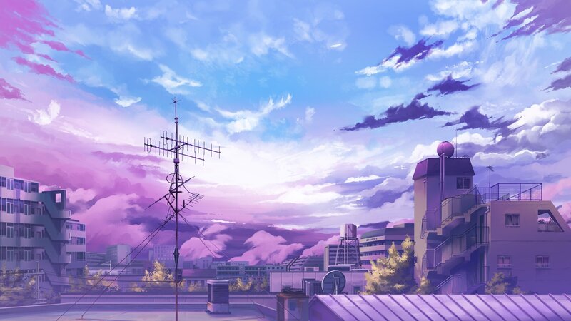 Anime cityscape at dusk