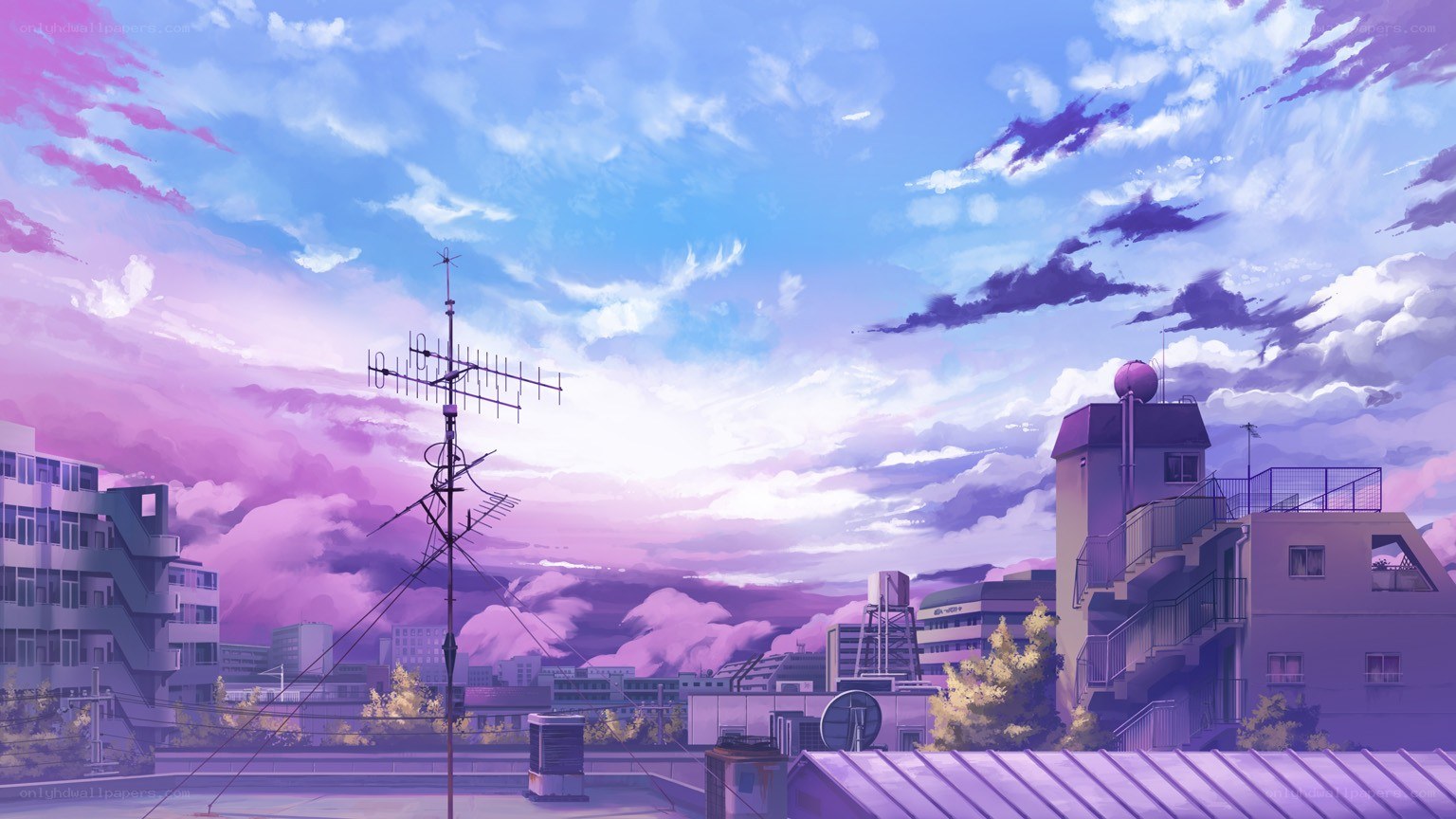 Anime cityscape at dusk