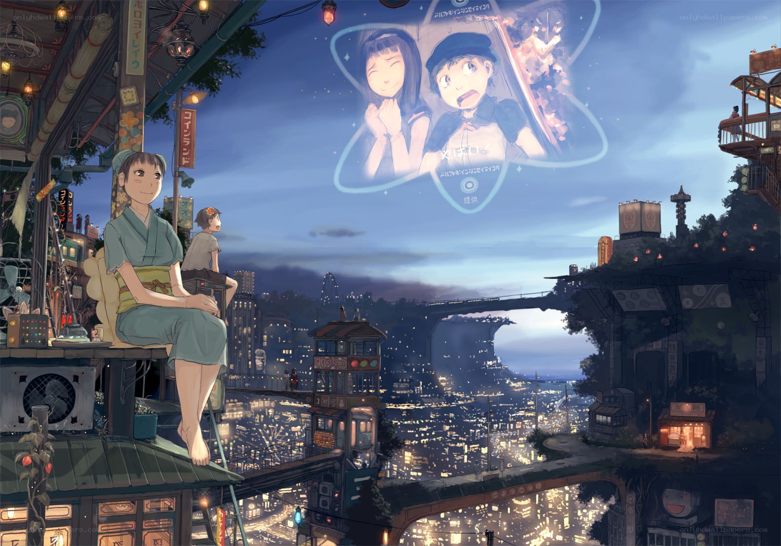 Anime cityscape at night