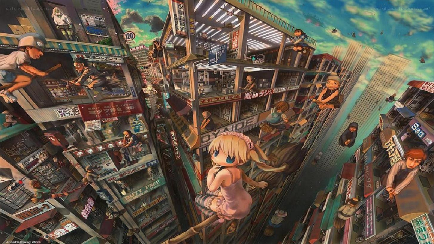 anime cityscape with children