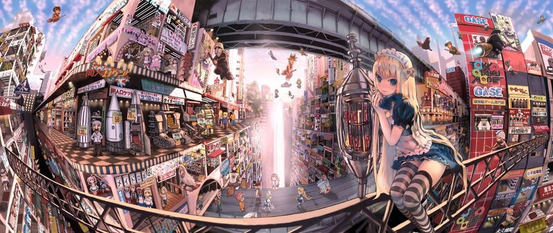 Anime cityscape with girl