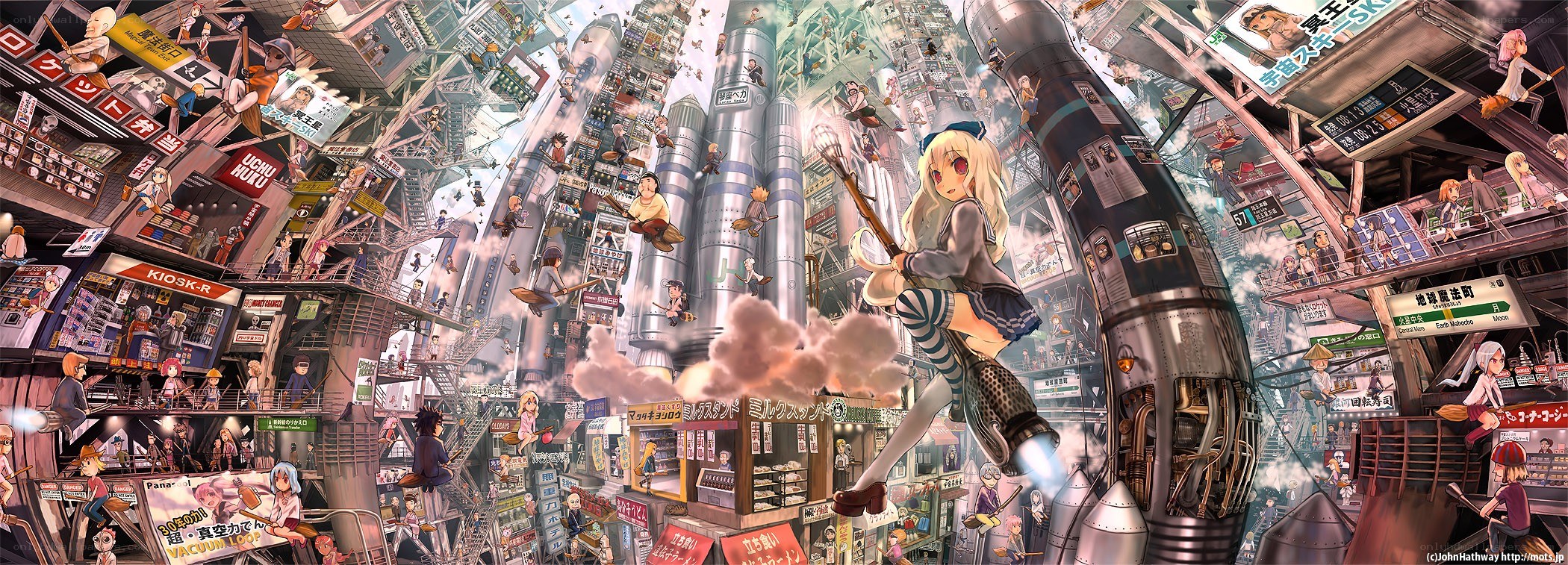 Anime cityscape with rocket launch