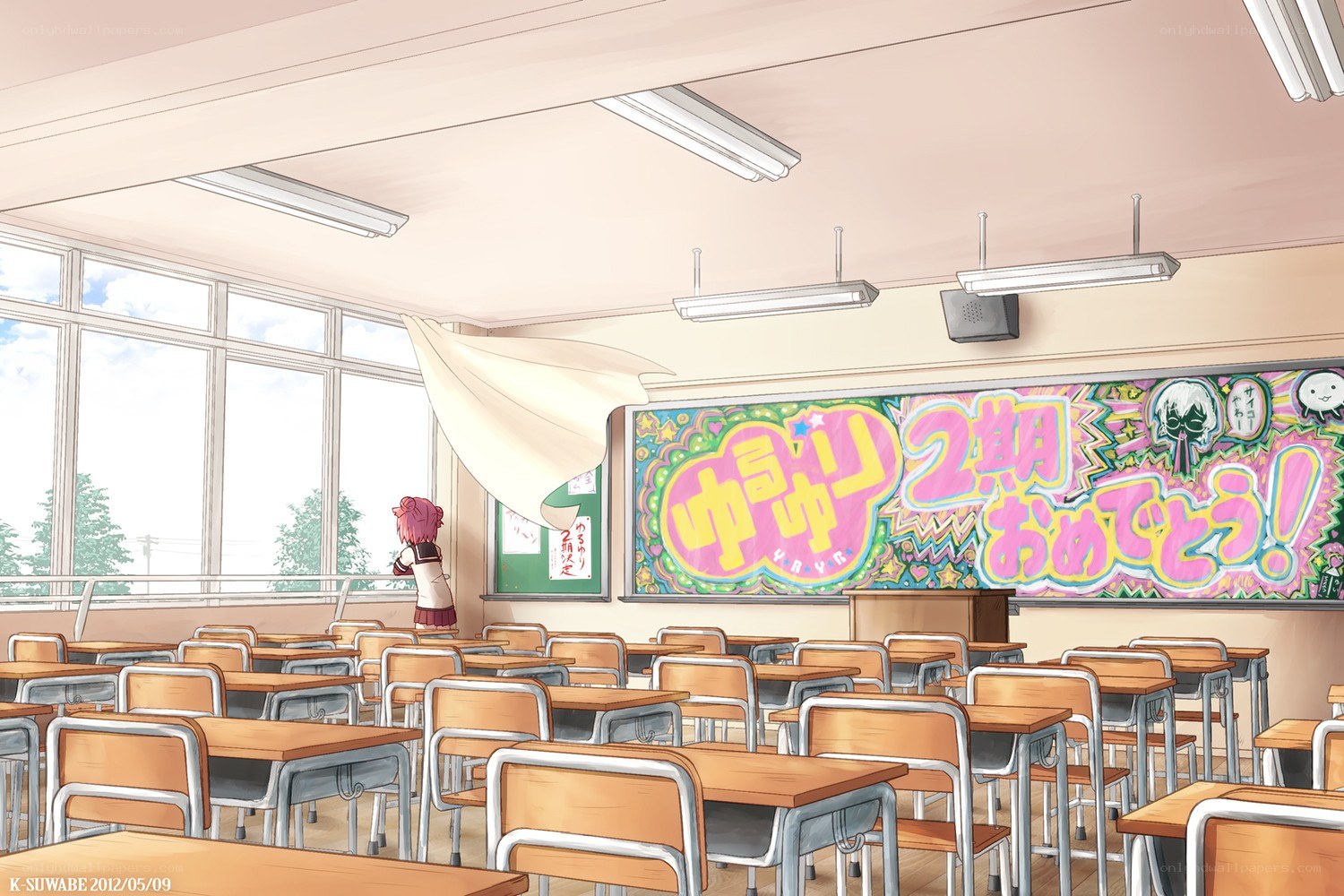 Anime classroom with student