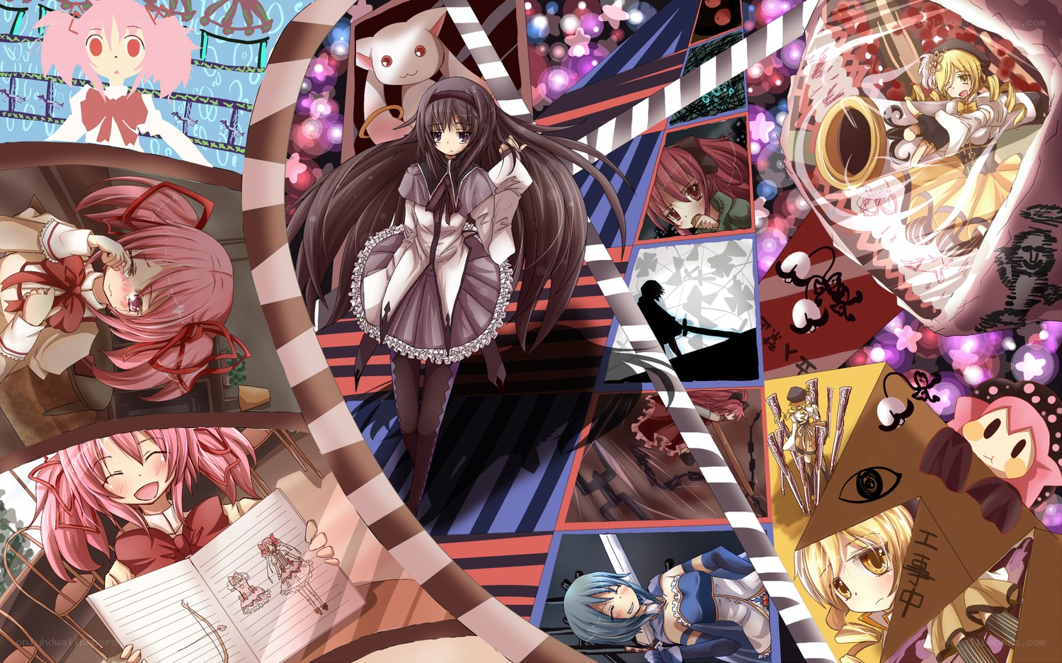 Anime collage with central character