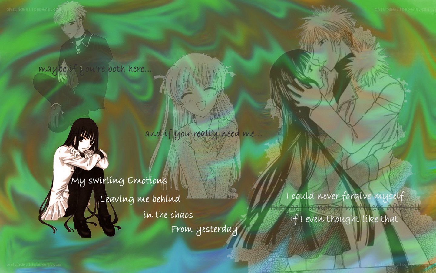 anime collage with emotional text
