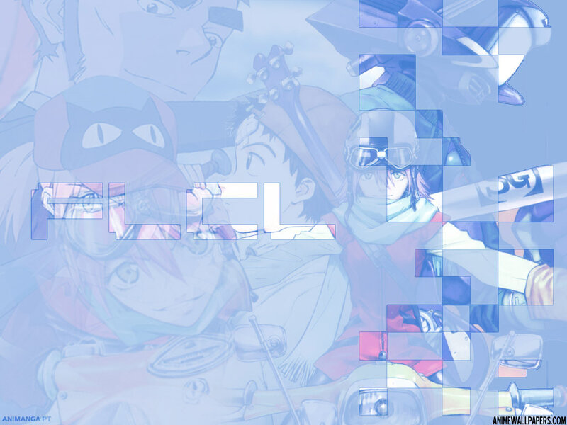 anime collage with FLCL text