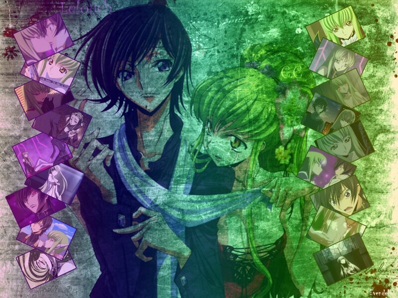 anime collage with green theme