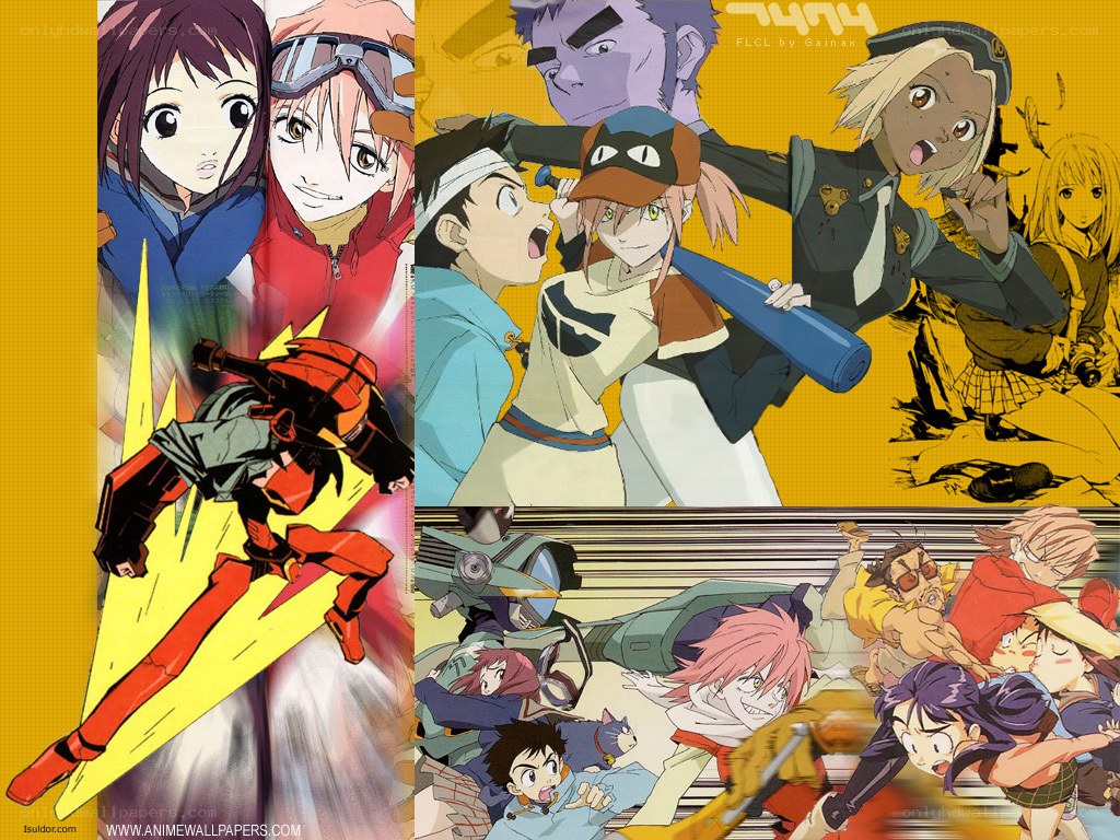 Anime collage with mecha and action