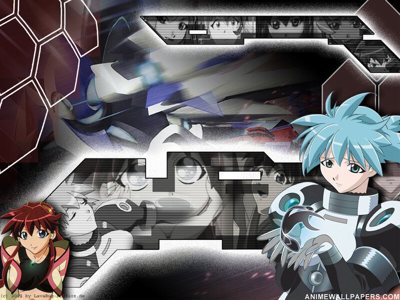 anime collage with mechs and characters