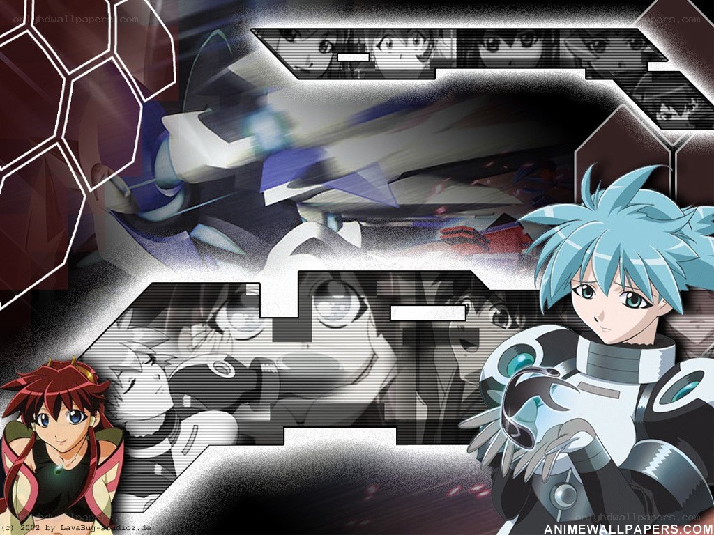 anime collage with mechs and characters