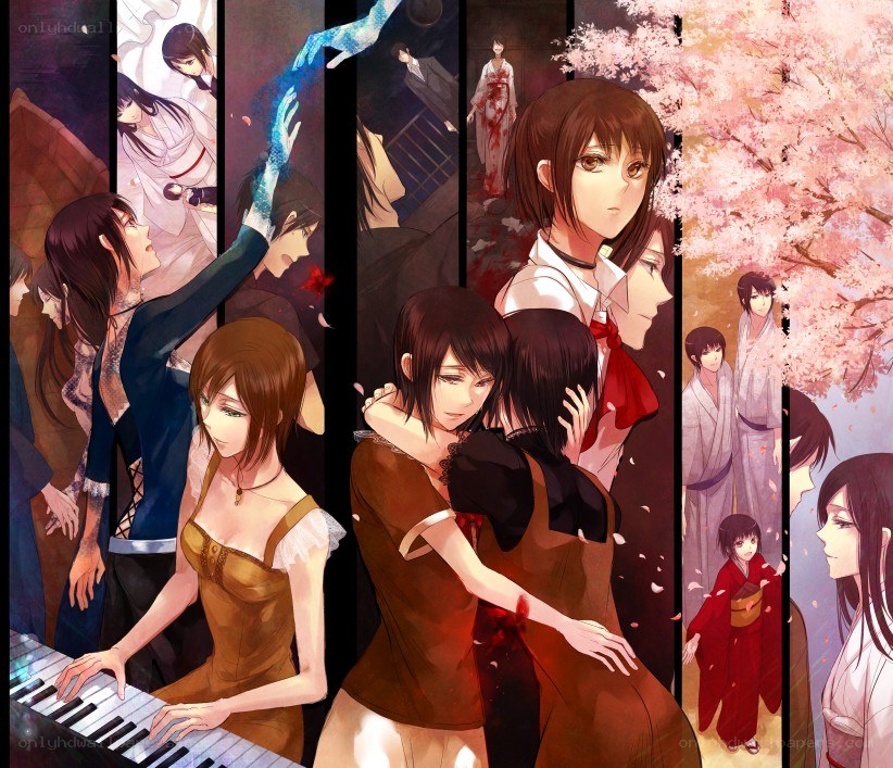 Anime collage with multiple characters