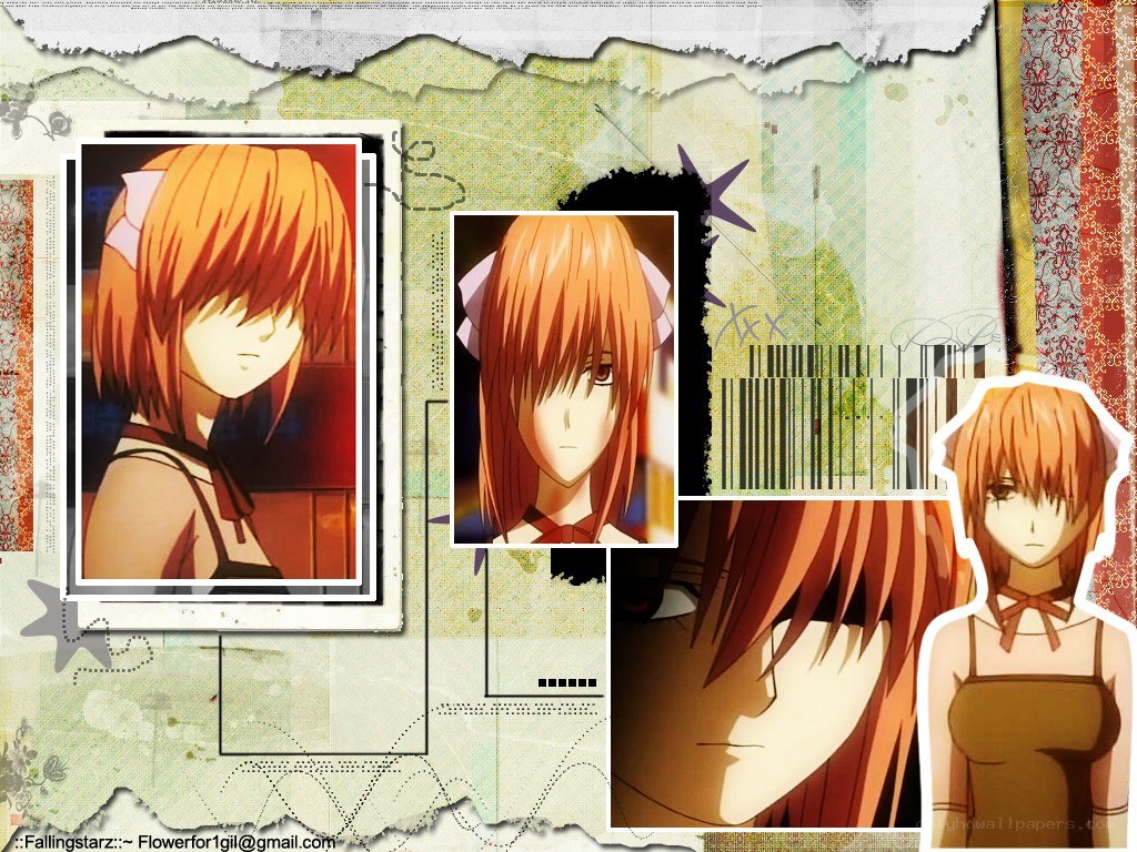 anime collage with orange-haired girl