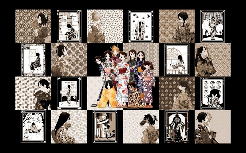 Anime collage with traditional Japanese themes