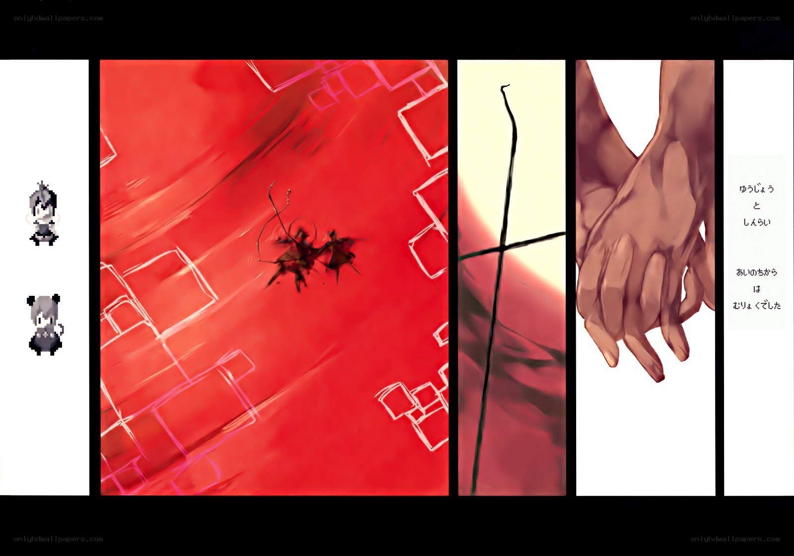 Anime comic panels with red background