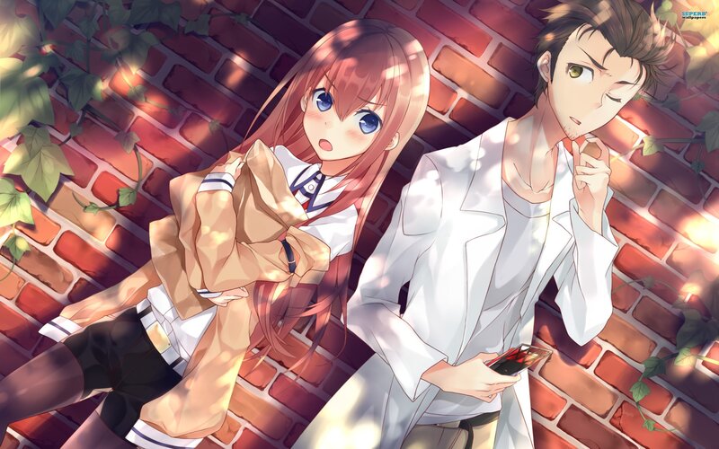 Anime Couple Against Brick Wall — Red