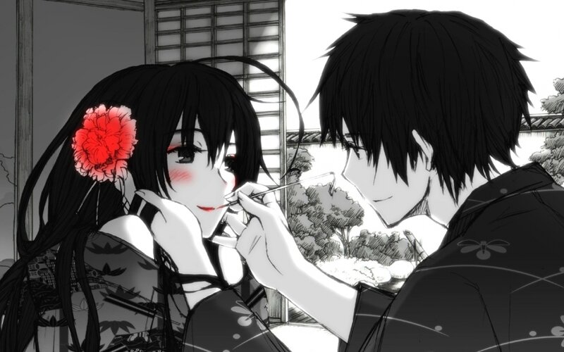 Anime Couple Applying Makeup — Black, Intimate