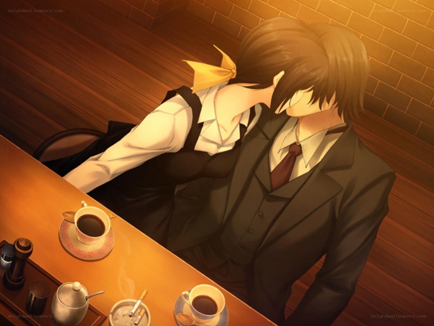 anime couple at a cafe