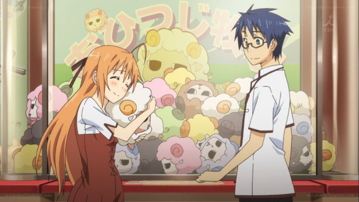 Anime couple at a shop window