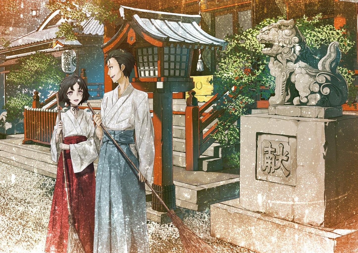 Anime couple at a shrine