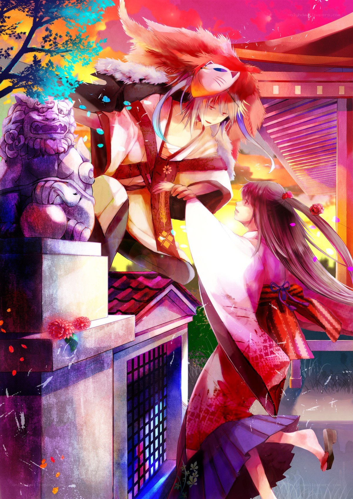 Anime couple at a shrine