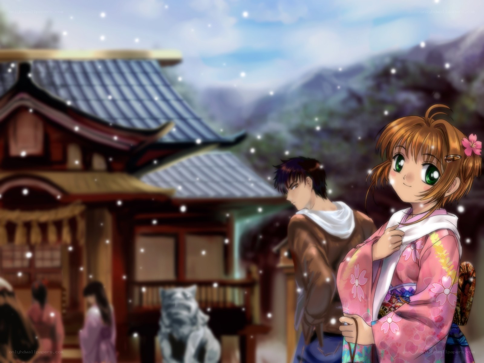 Anime couple at a shrine