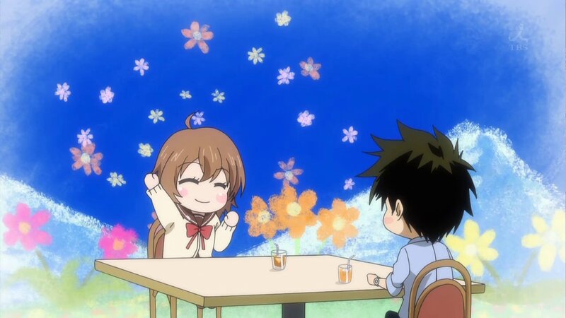Anime couple at a table