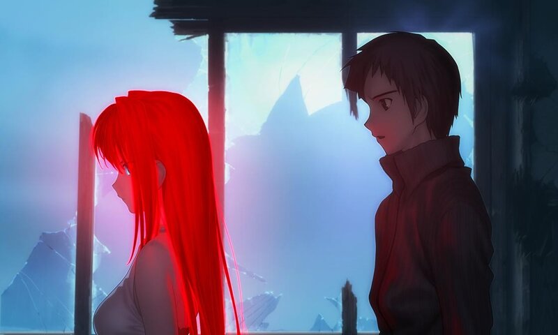 Anime couple at broken window