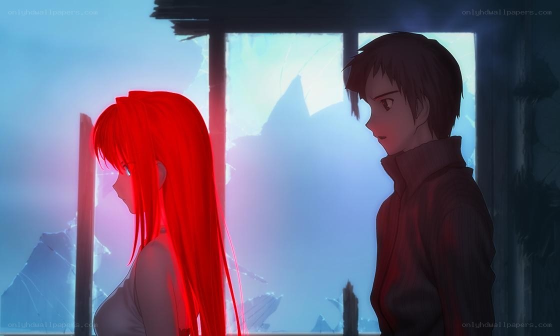 Anime couple at broken window