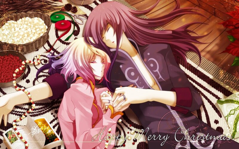Anime couple at Christmas