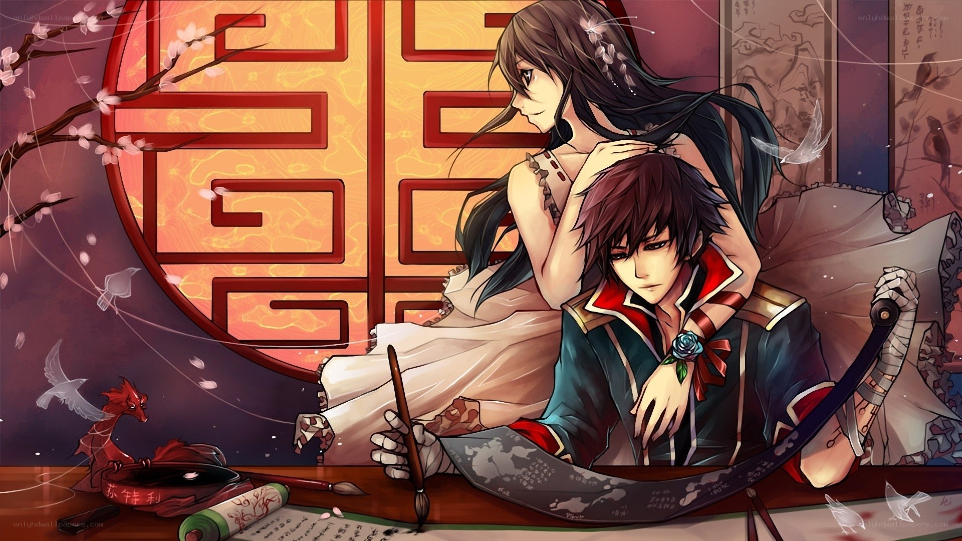 anime couple at desk