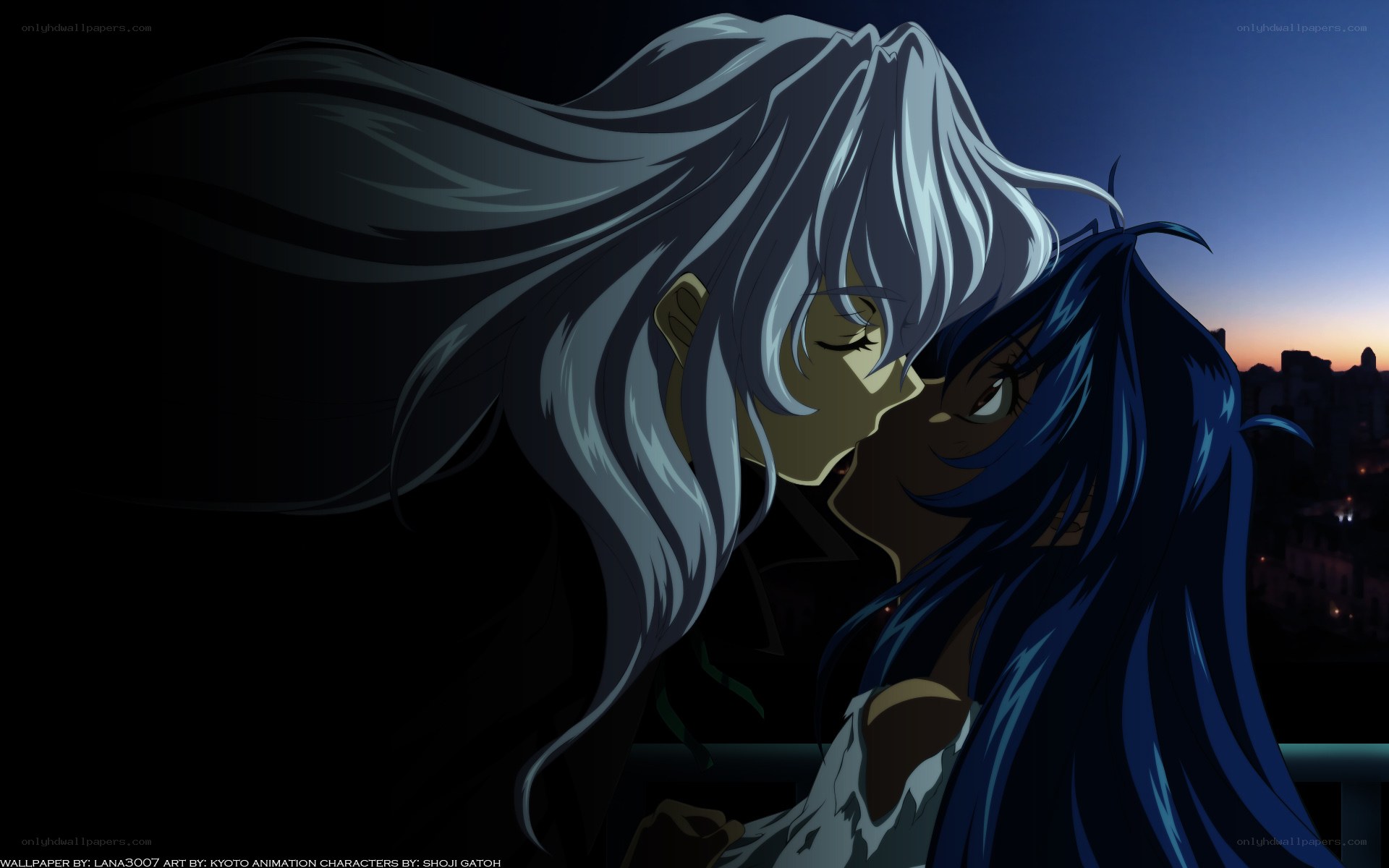 anime couple at dusk