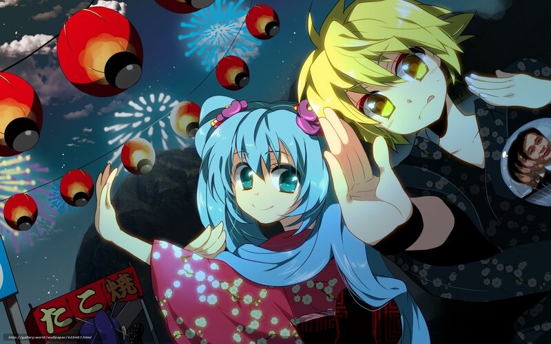 Anime couple at festival