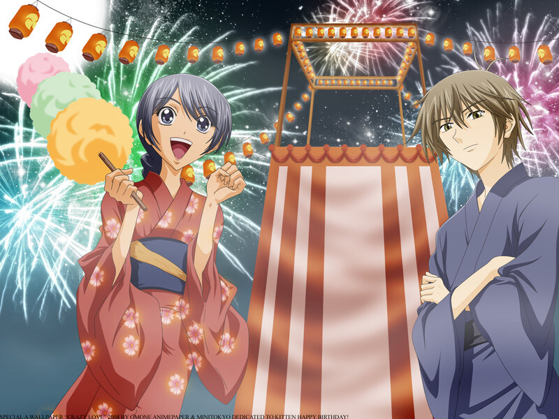 Anime couple at festival