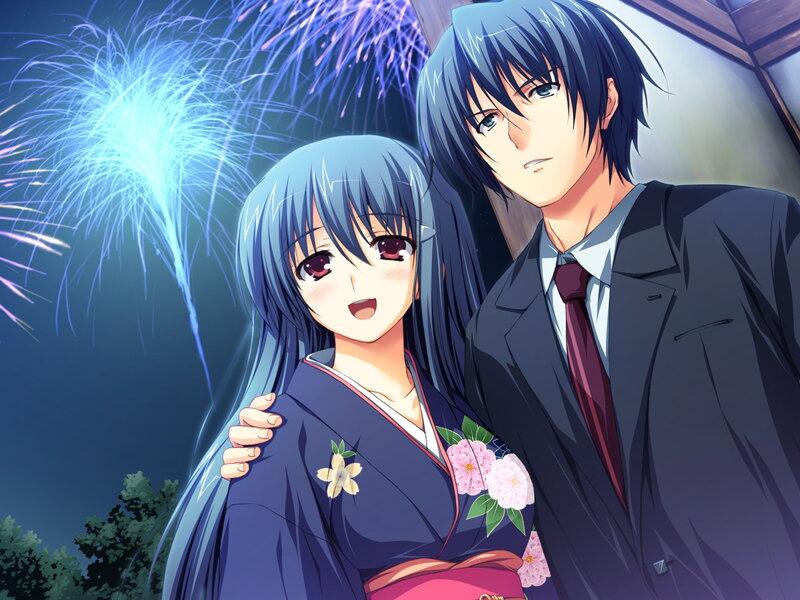 Anime Couple at Fireworks