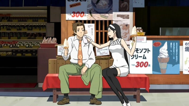 Anime couple at ice cream shop