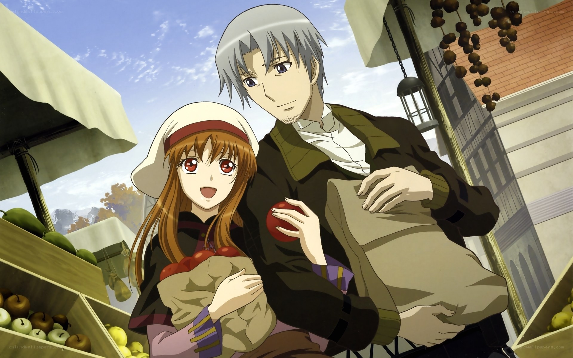 anime couple at market