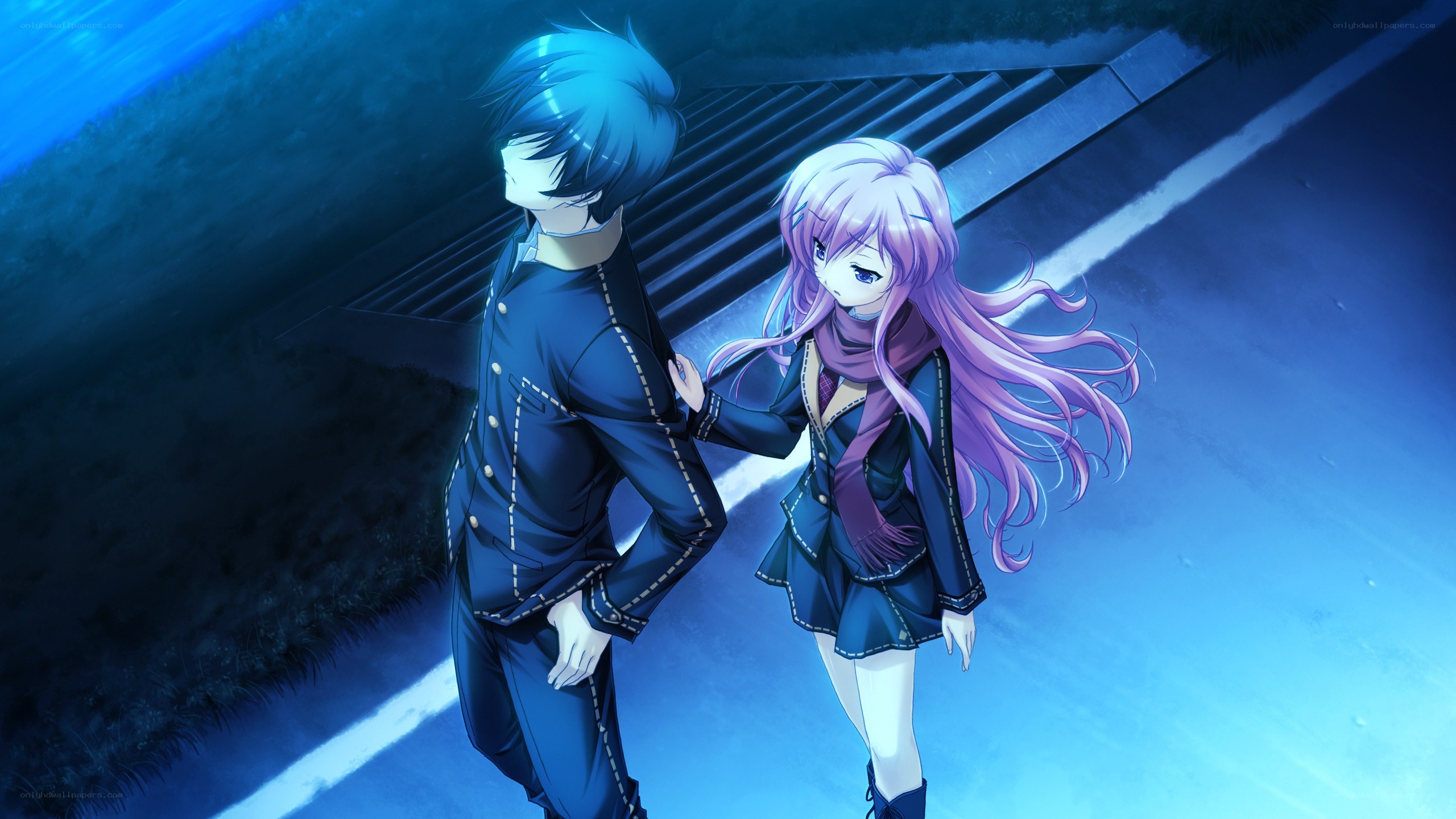 anime couple at night