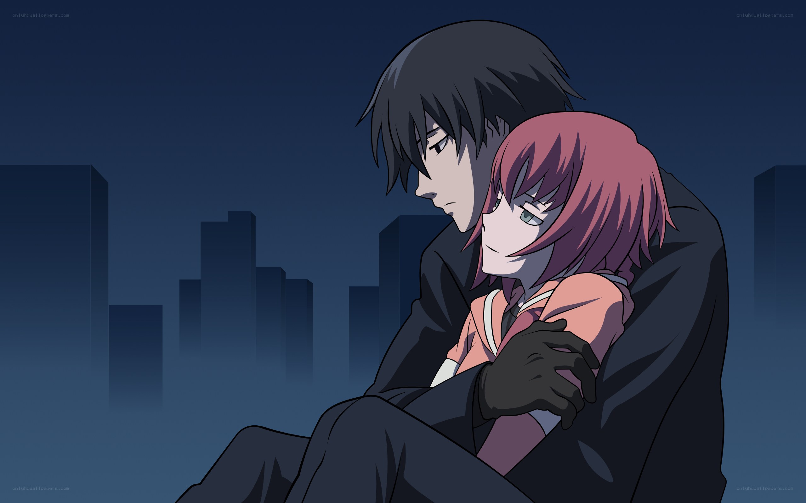 anime couple at night