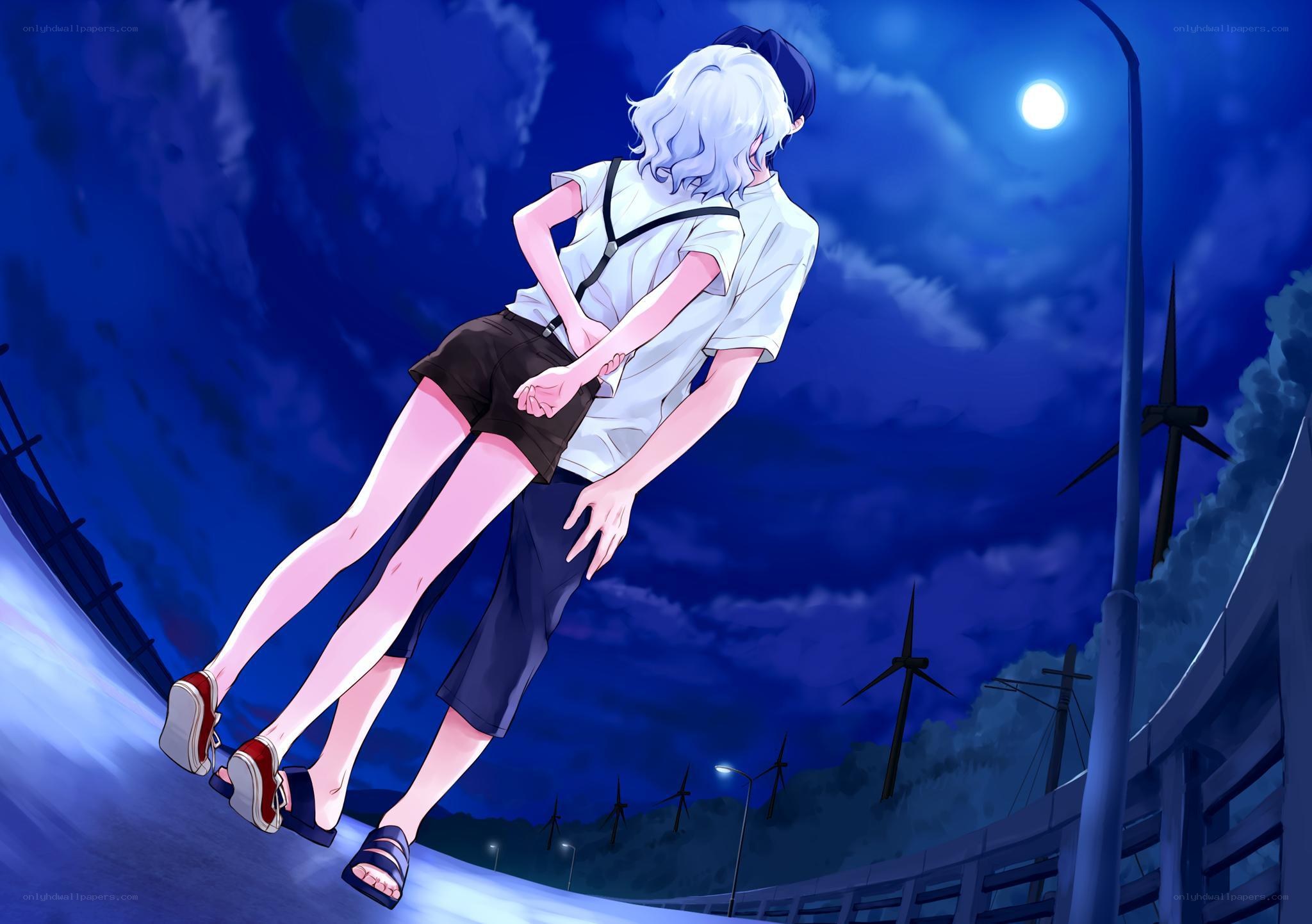 Anime couple at night