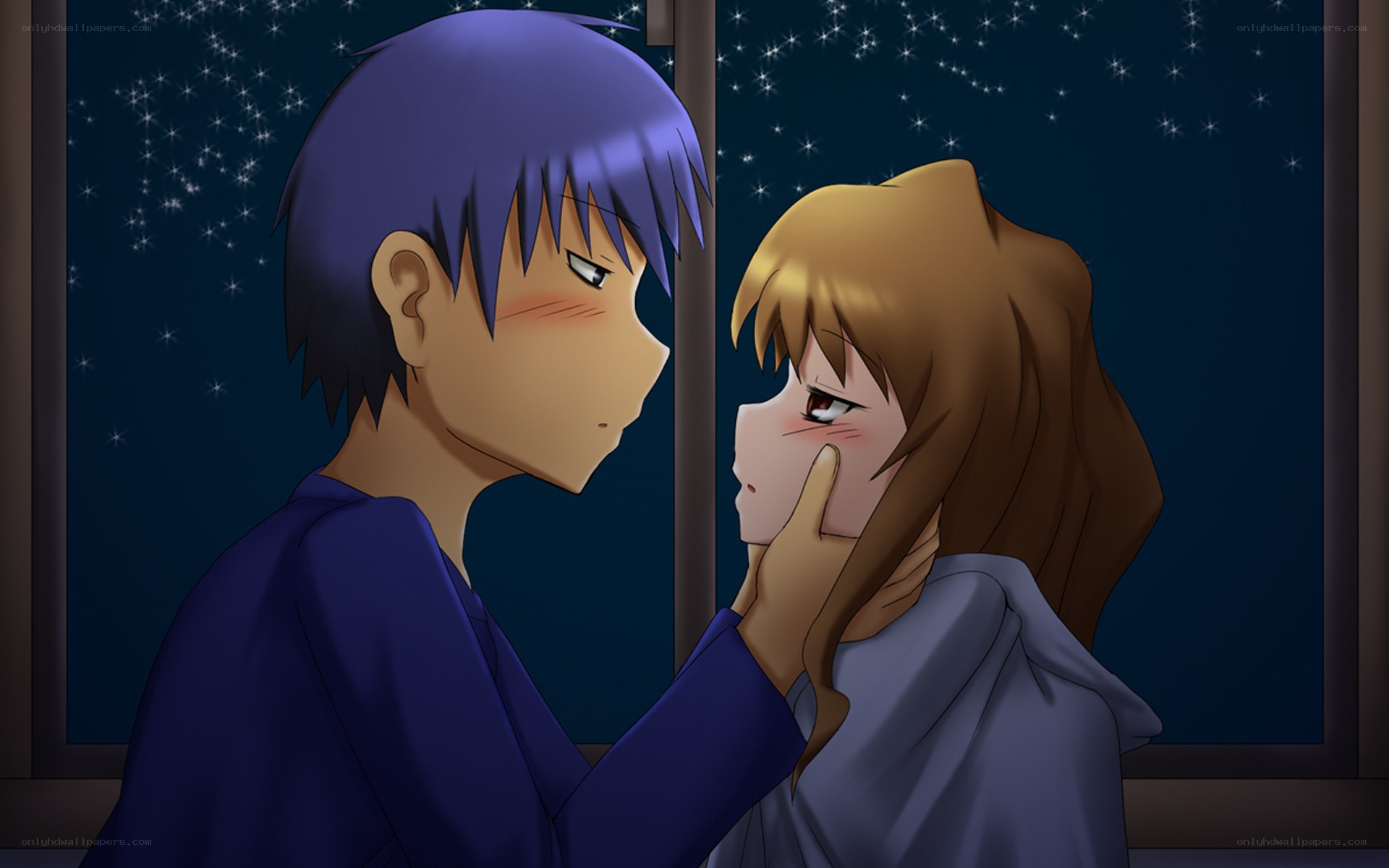 anime couple at night