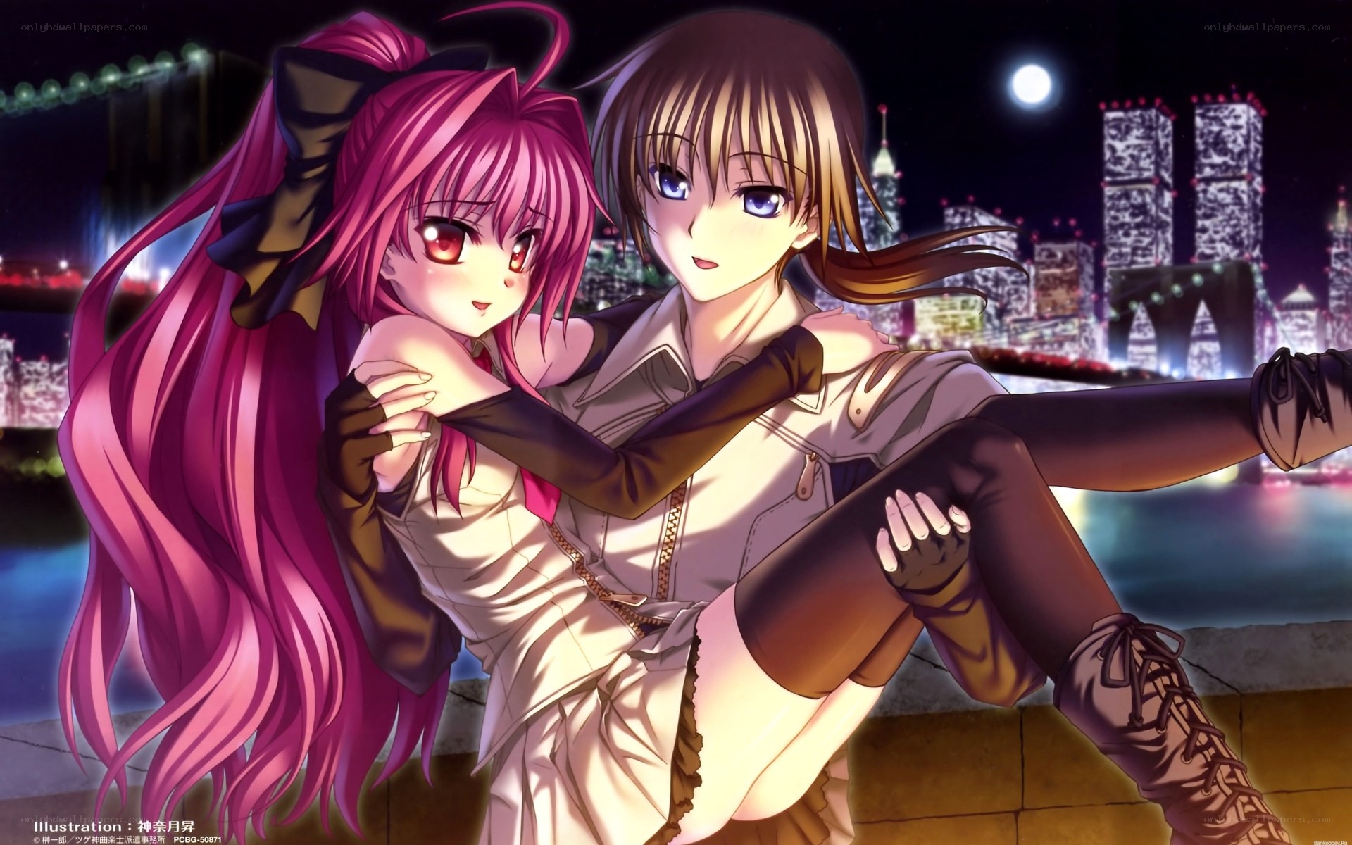 Anime couple at night city