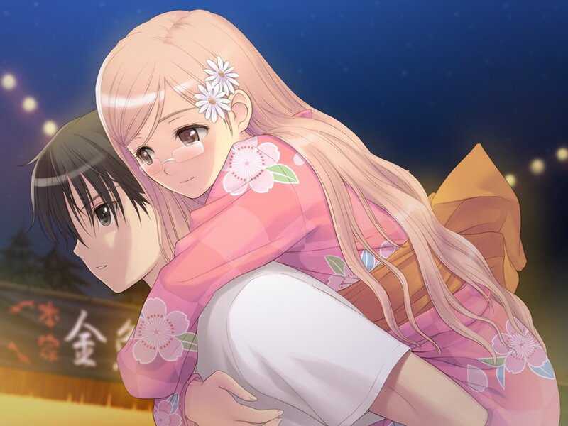 Anime couple at night festival