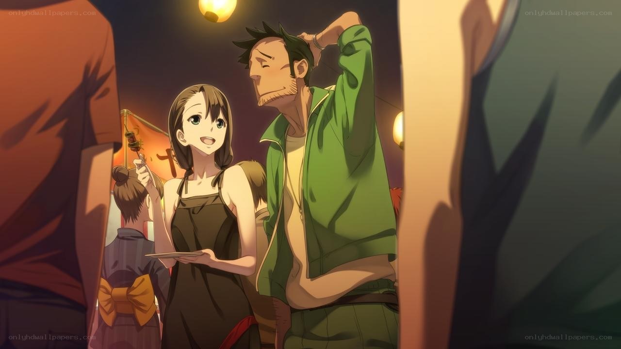 Anime couple at night market