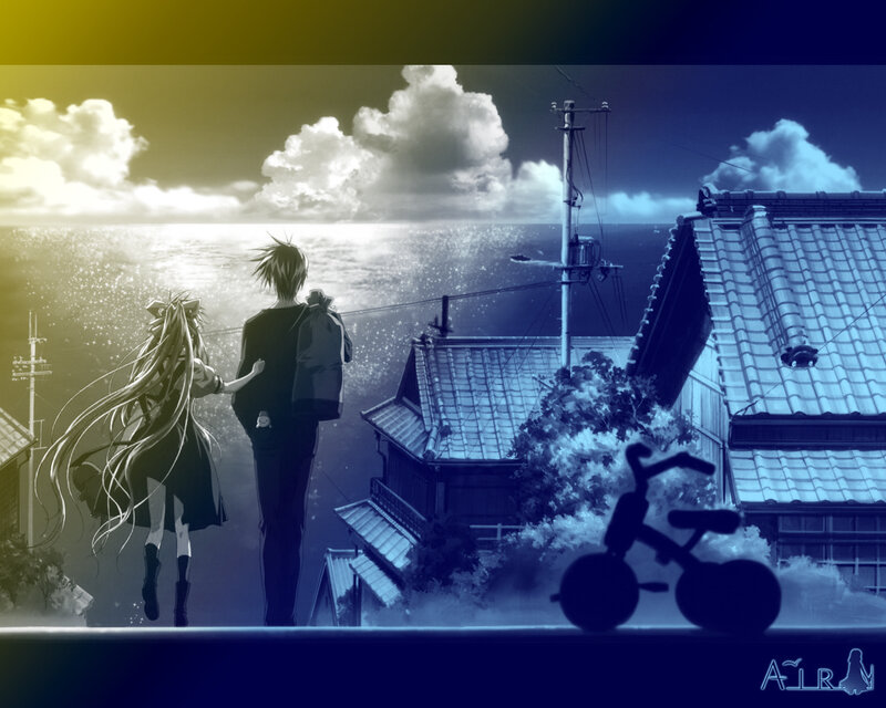 anime couple at seaside
