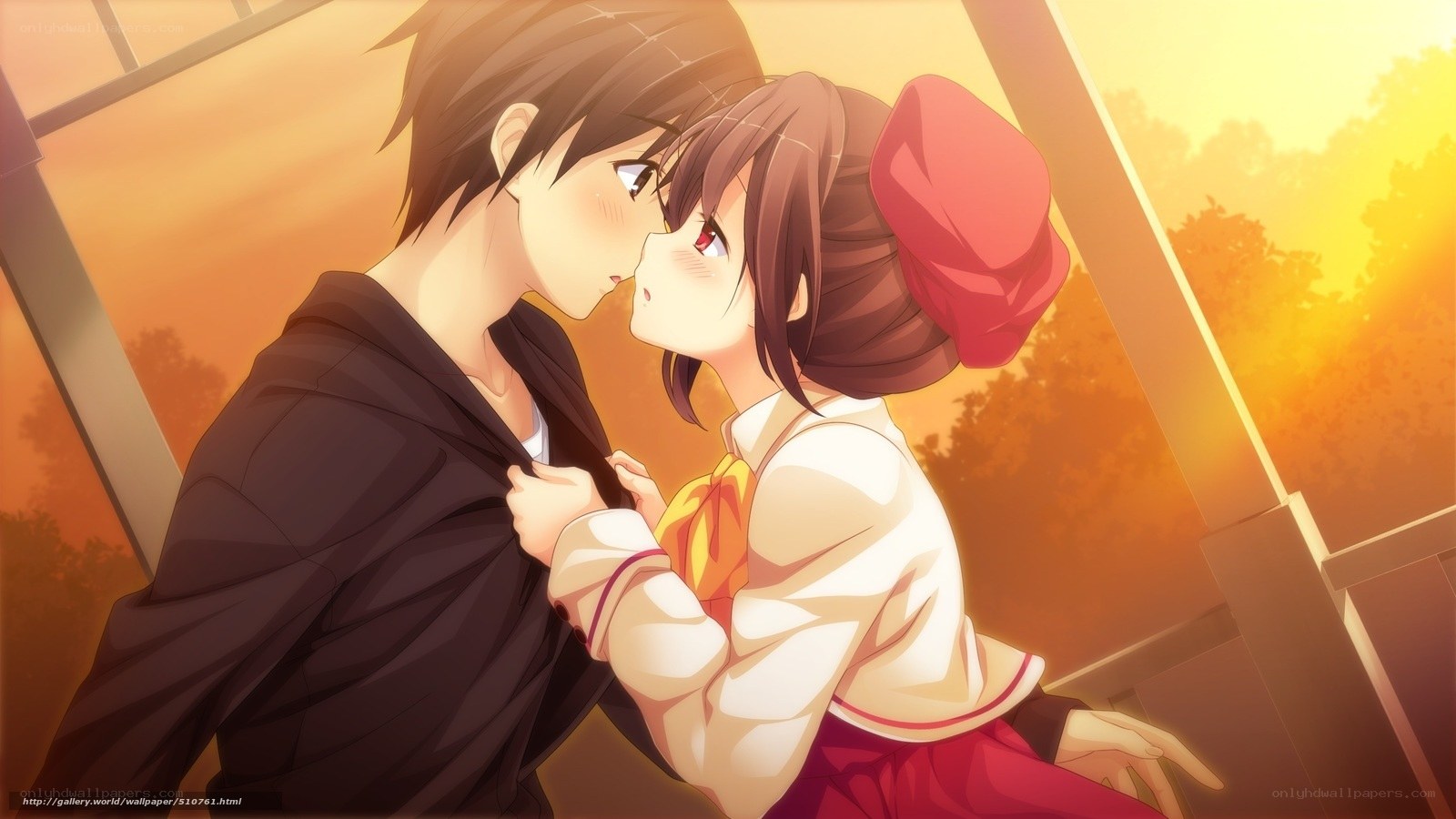 anime couple at sunset