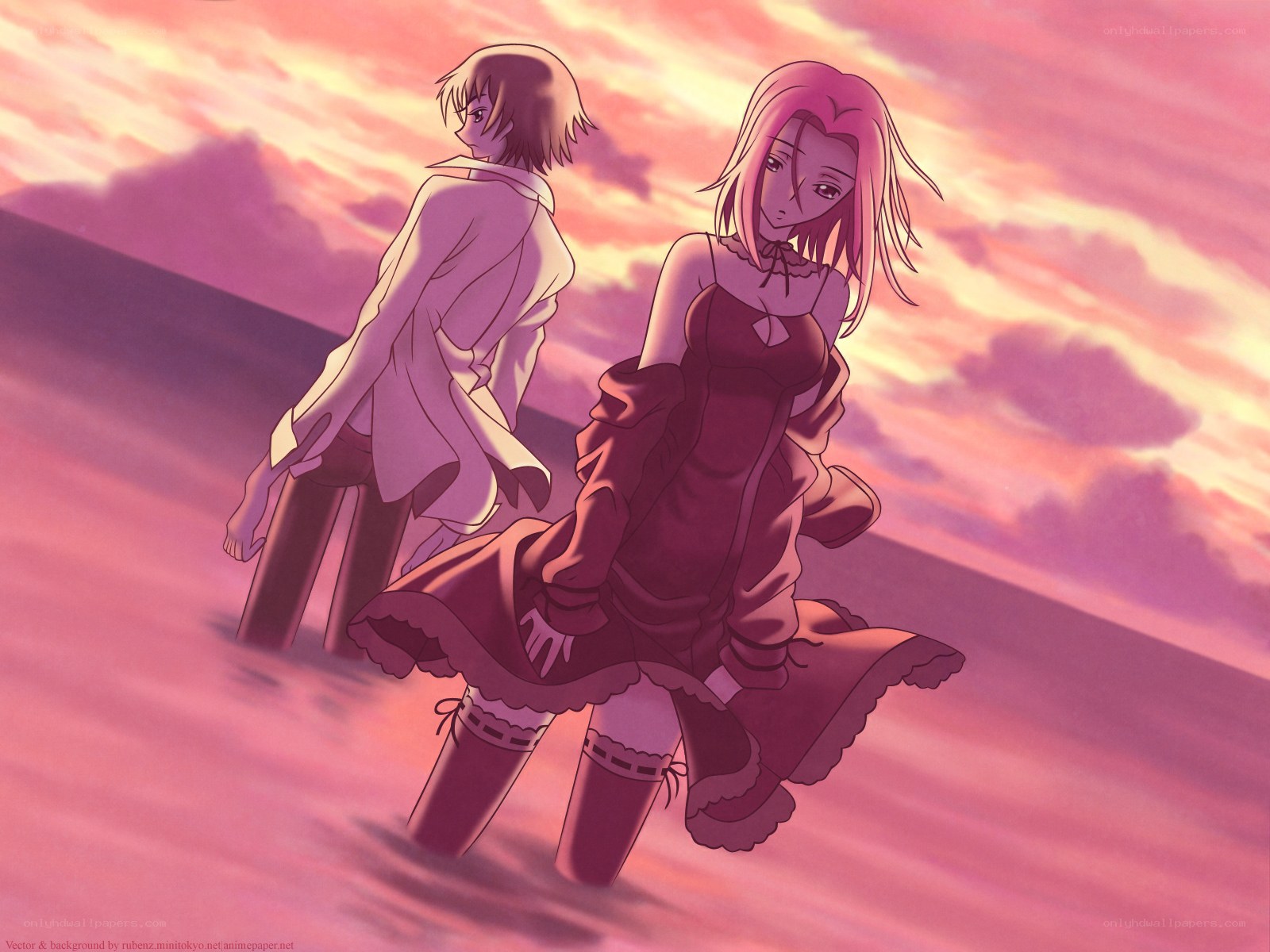 Anime couple at sunset